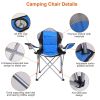 Foldable Camping Chair Heavy Duty Steel Lawn Chair Padded Seat Arm Back Beach Chair 330LBS Max Load with Cup Holder Carry Bag